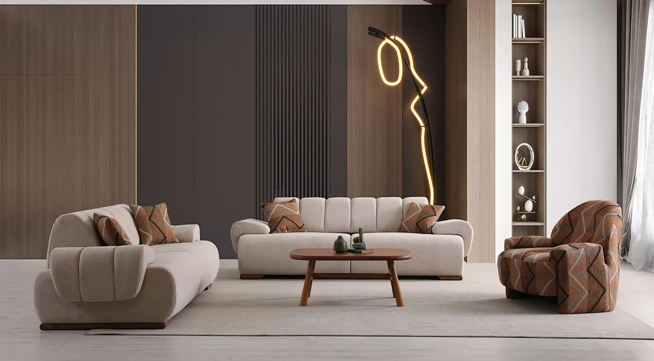 Truva Ahşap Ayaklı Yataklı Koltuk Takımı